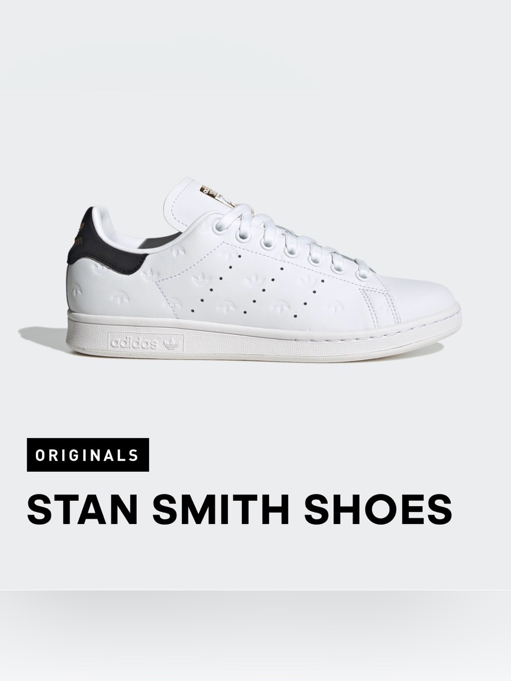 Adidas Stan Smith White Leather Sneakers Black Heel Tab - size 7